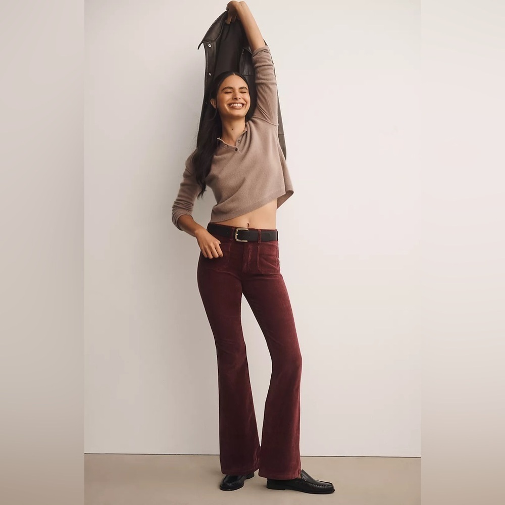 NWT! Anthro Wine The Icon Corduroy Flare Jeans by Pilcro: Mid-Rise Edition 🧸